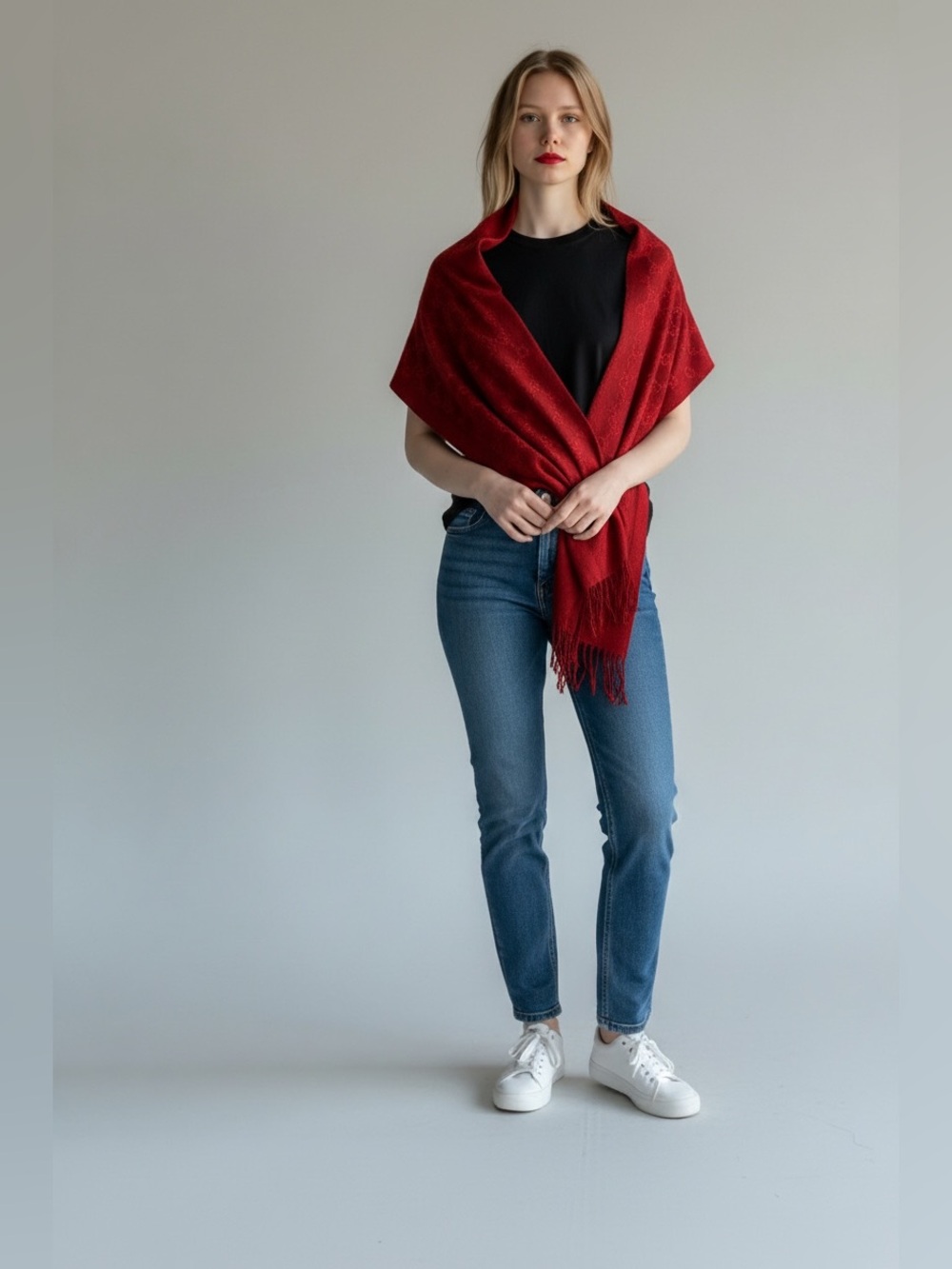 Gucci Red Fringe Wrap Scarf - Luxe Lightweight Shawl